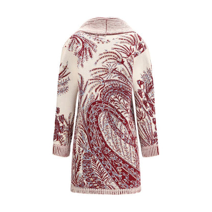 Etro Multicolor Wool Cardigan with Paisley jacquard pattern, oversized fit, shawl lapels, and patch pockets, back view
