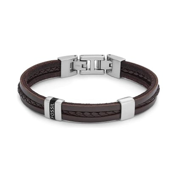 FOSSIL JEWELS JEWELRY Mod. JF04133040 brown leather bracelet with silver clasp
