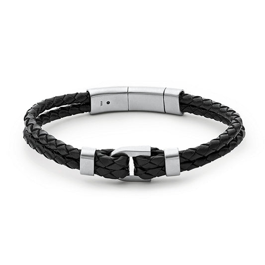 FOSSIL JEWELS JEWELRY Mod. JF04202040 black braided leather bracelet with silver clasp