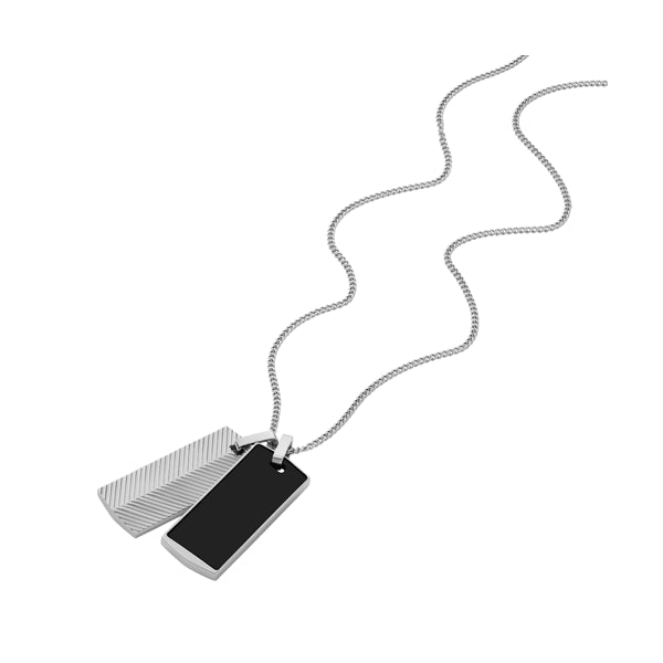 FOSSIL JEWELS JEWELRY Mod. JF04565040 silver and black pendant necklace displayed on a white background