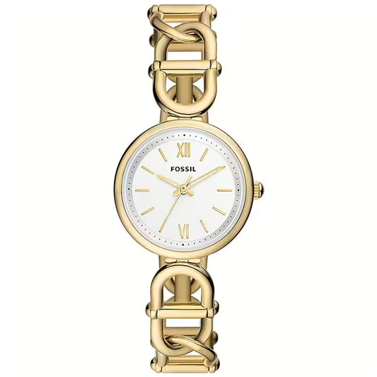 FOSSIL Mod. ES5272 lady wristwatch, 5 ATM water-resistant, SS IP Gold strap, 30 mm case, quartz movement, shown in official packaging.