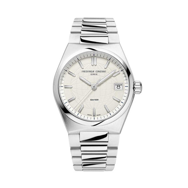 Luxury watch FREDERIQUE CONSTANT MOD. FC-240SI2NH6B with silver bracelet and white dial for sophisticated style.