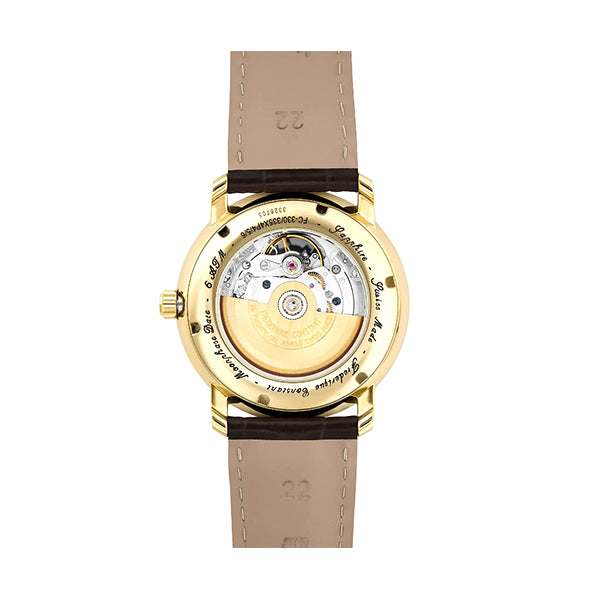 FREDERIQUE CONSTANT WATCHES Mod. FC-335MC4P5 showcasing the intricate watch mechanism and craftsmanship on the back view.