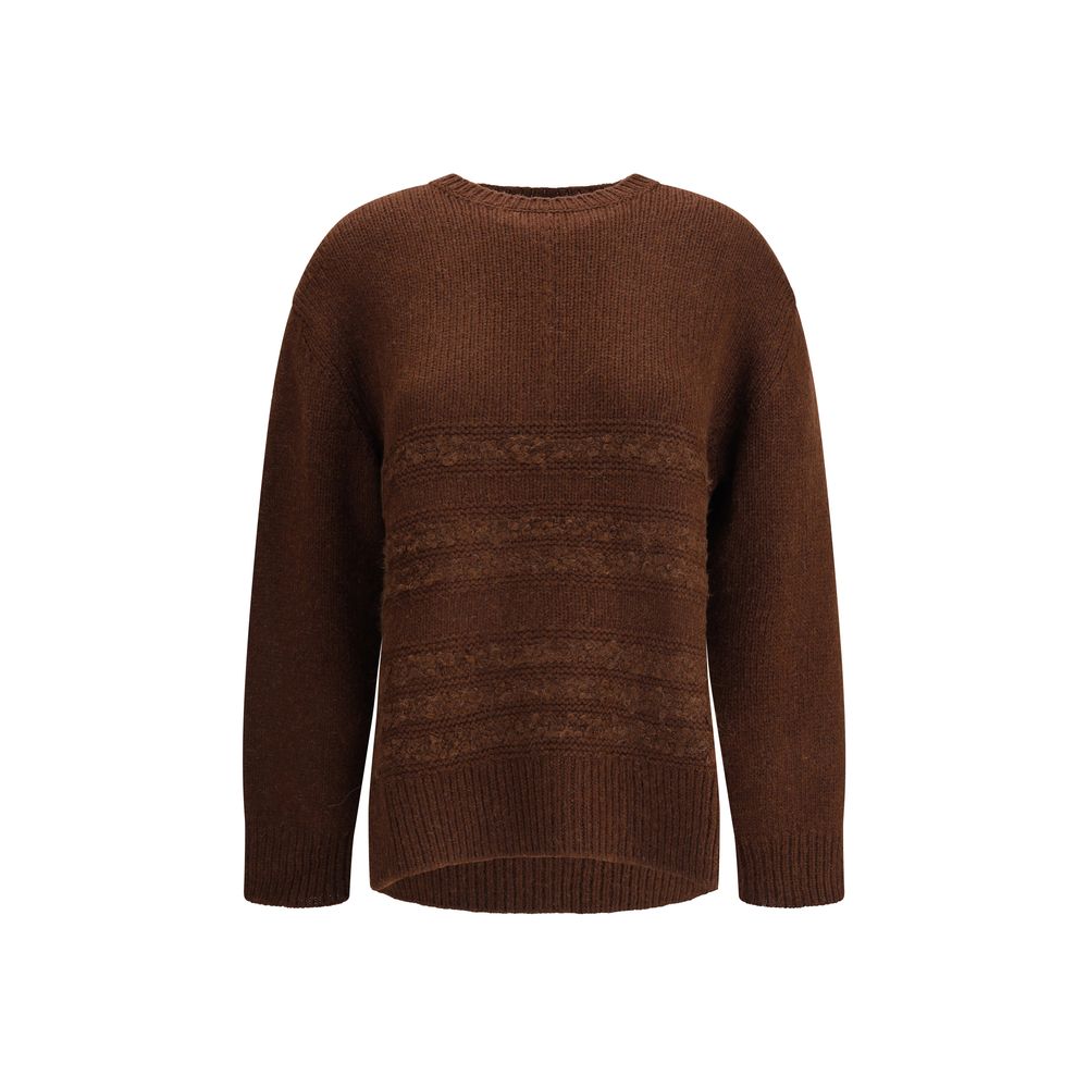 Fabiana Filippi Brown Camel Hair Sweatshirt featuring crew neck and long sleeves with striped bouclé details, perfect for elegant style.