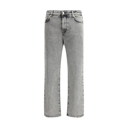 Fabiana Filippi Gray Cotton Straight-Leg Jeans with a vintage washed-out effect, featuring a classic five-pocket style and front button closure.