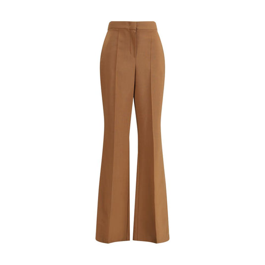 Fendi Brown Wool Flared Pants with high-waist, side pockets, and seamed pleat, made from wool and mohair blend, AW25 collection.