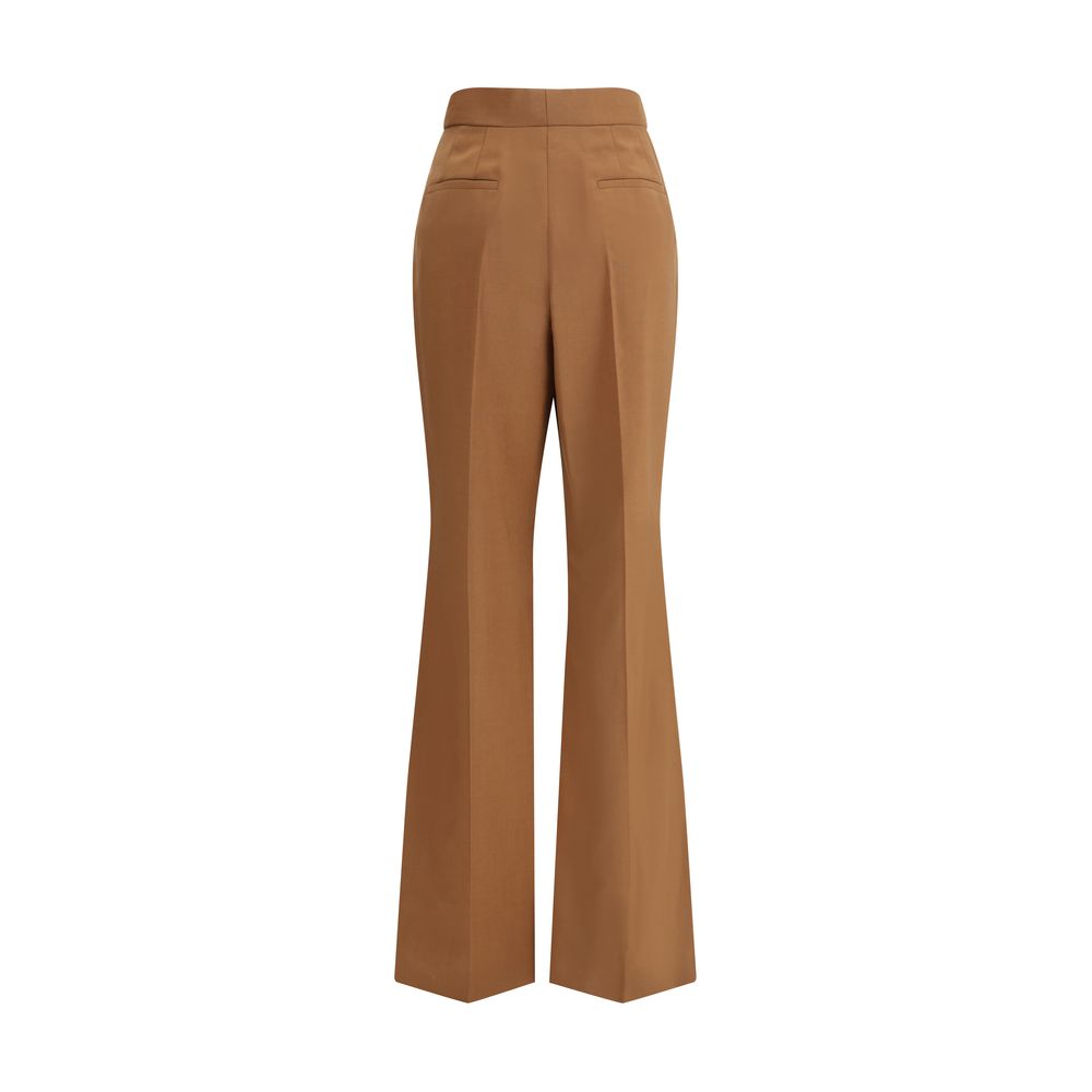 Fendi Brown Wool Flared Pants high-waisted with side pockets and pleated legs, AW25 collection, luxurious wool and mohair blend.