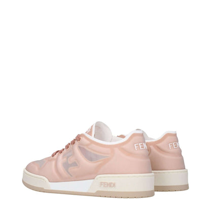 Fendi Pink Fibres Sneakers with lace-up closure, featuring frontal and side logos, designed for casual style with rubber sole and round toe.