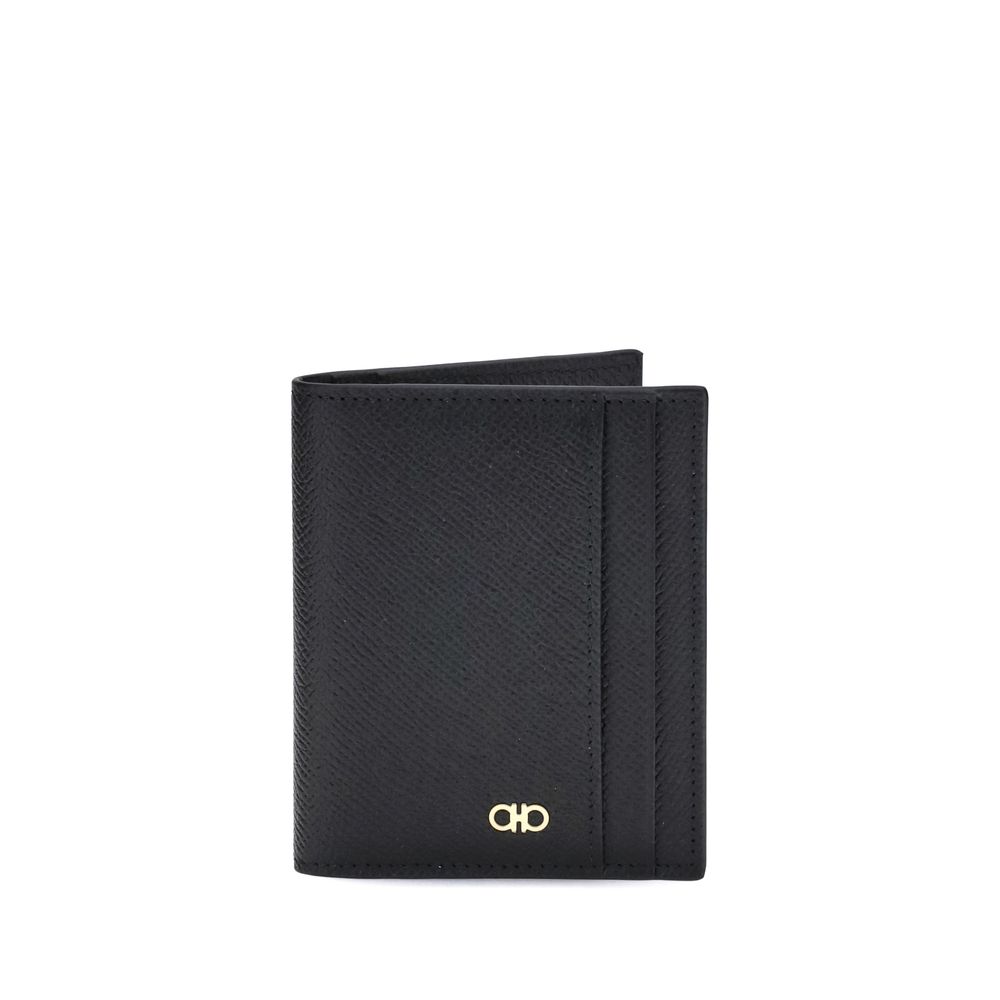 Ferragamo Leather Card Holder with Gancini ornament, featuring 8 internal and 2 external slots, ideal for stylish and practical use.