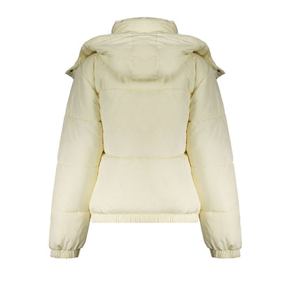 Fila Beige Polyester Jackets & Coat with removable hood, long sleeves, and pockets