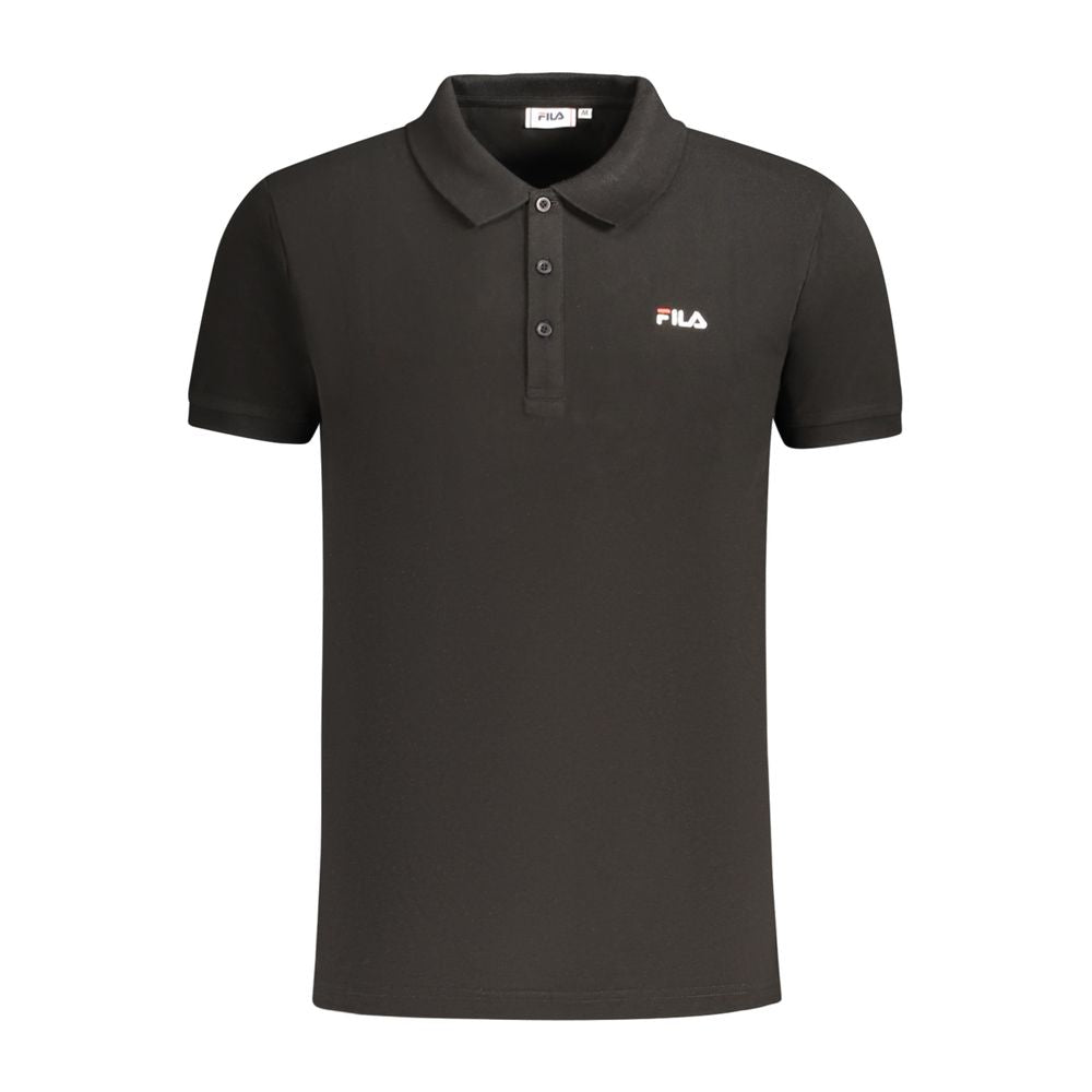 Fila Black Cotton Men Polo Shirt with embroidered logo and breathable 100% cotton fabric, showcasing a classic three-buttoned placket.