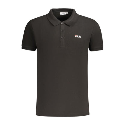 Fila Black Cotton Men Polo Shirt with embroidered logo and breathable 100% cotton fabric, showcasing a classic three-buttoned placket.