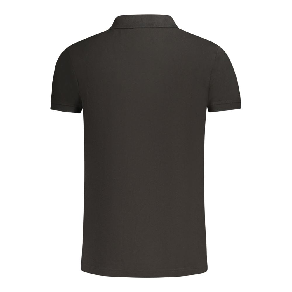 Back view of Fila Black Cotton Men Polo Shirt, showcasing sleek design and breathable 100% cotton fabric.