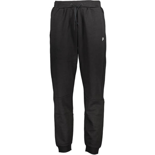 Fila Black Cotton Pant with elastic waist, lace ties, two pockets, ankle cuffs, and logo print - Ideal sports trousers.