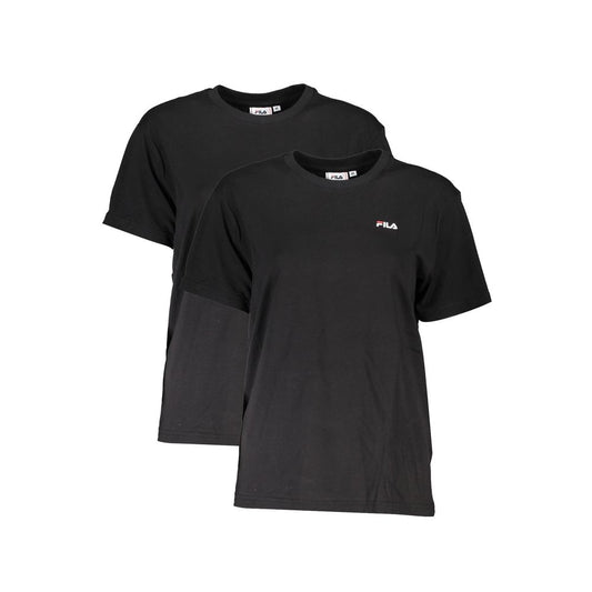 Fila Black Cotton Women T-Shirt twin pack with crew neck and Fila branding, perfect for casual wear, crafted from organic cotton.