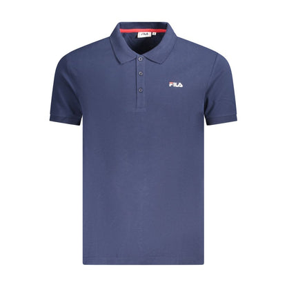 Fila Blue Cotton Men Polo Shirt with iconic logo and three-button placket, designed for comfort and style, short sleeves, blue color.
