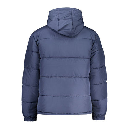 Fila Blue Polyester Men Jacket - Back view of water-repellent hooded jacket with iconic Fila logo for sports luxe style.