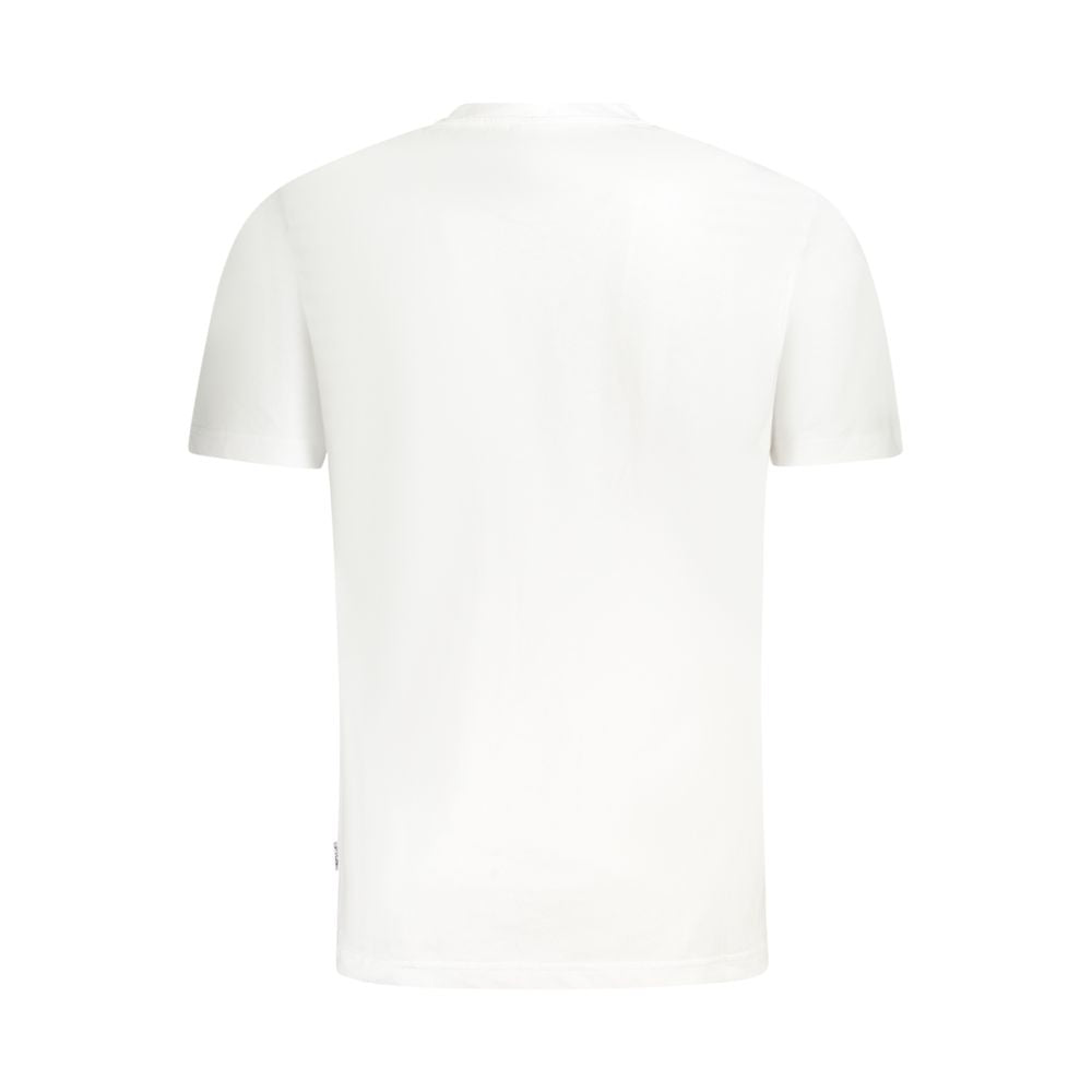 Back view of Fila White Cotton Men T-Shirt showcasing regular fit and crew neck