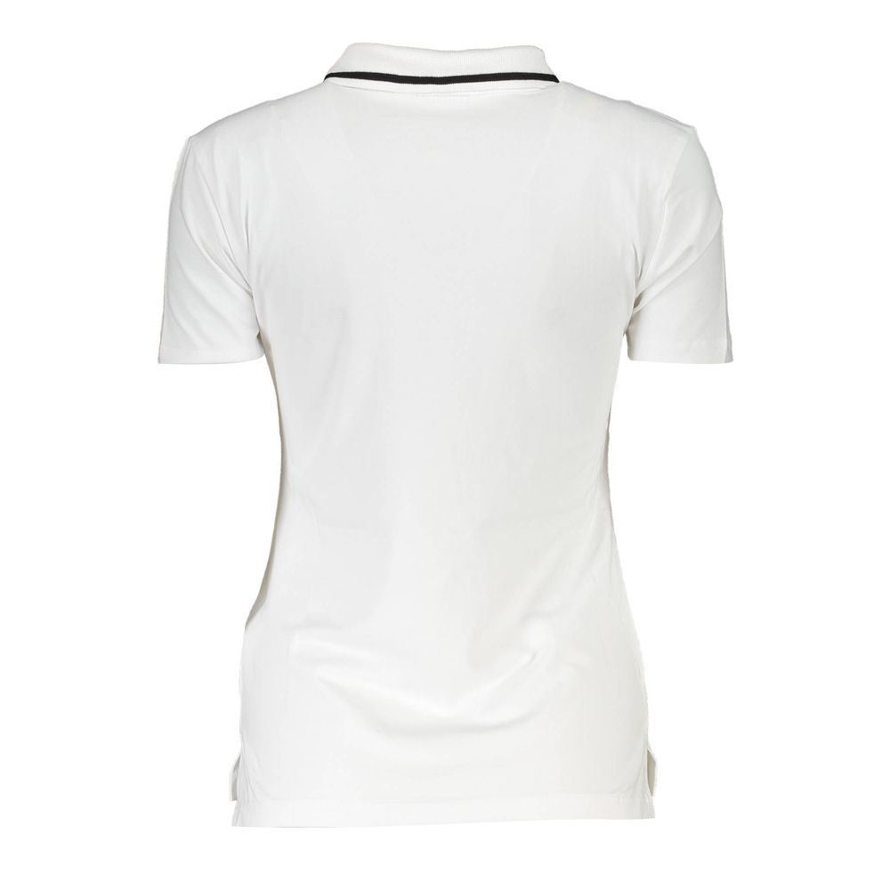 Fila White Cotton Womens Polo Shirt, back view, showcasing crisp fabric and sporty design.