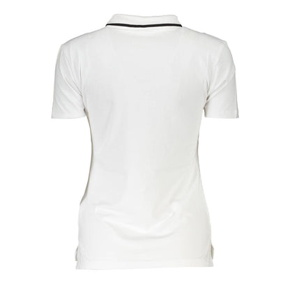 Fila White Cotton Womens Polo Shirt, back view, showcasing crisp fabric and sporty design.