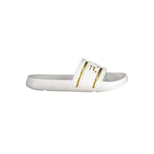 Fila White Polyethylene Sandal with gold logo and contrasting details, Morro Bay design slip-on footwear.