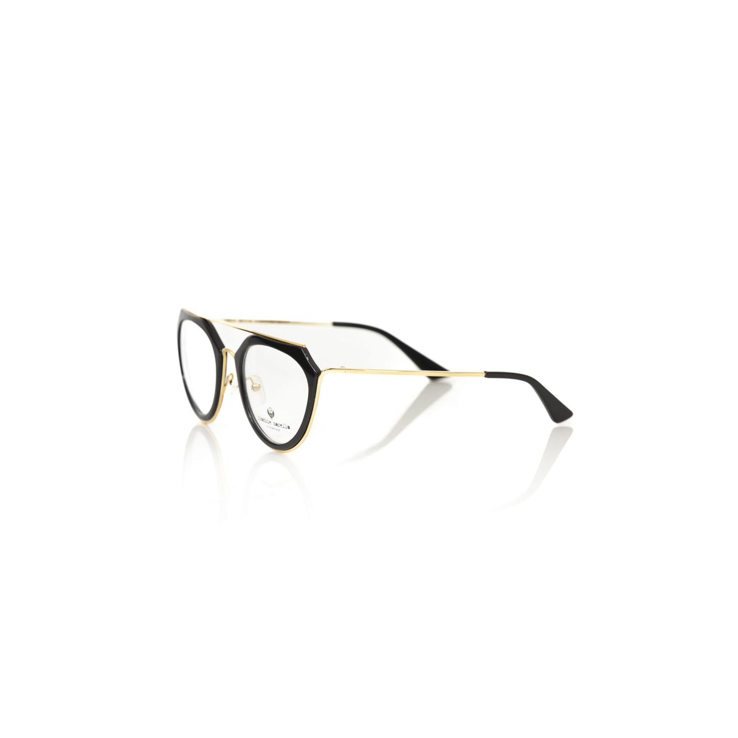 Frankie Morello Black Acetate Women Frame with gold accents, showcasing elegant and fashionable Italian craftsmanship in eyewear.