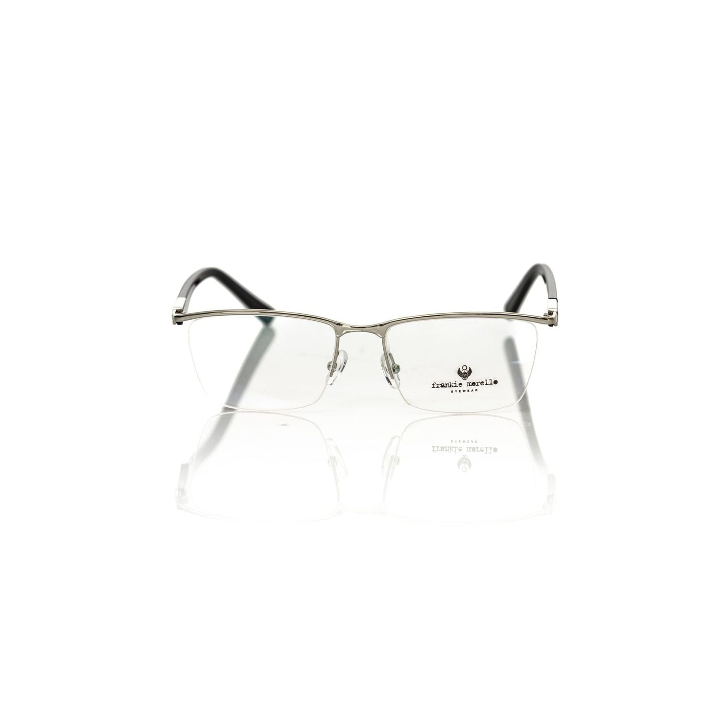 Frankie Morello Black Metallic Unisex Frame - Clubmaster eyeglasses with sleek black finish and bold Italian design.