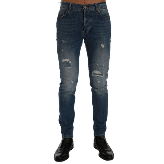 Frankie Morello Blue Cotton Slim Fit Jeans