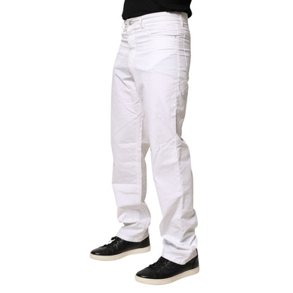 Fred Perry White Cotton Mid Waist Straight Men Denim Jeans