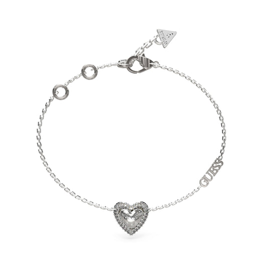 GUESS JEWELS JEWELRY Mod. JUBB05022JWRHS silver heart bracelet with charm and decorative detailing