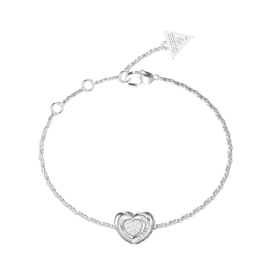 Silver heart bracelet from GUESS JEWELS JEWELRY Mod. JUBB05461JWRHS with triangular charm on a delicate chain.