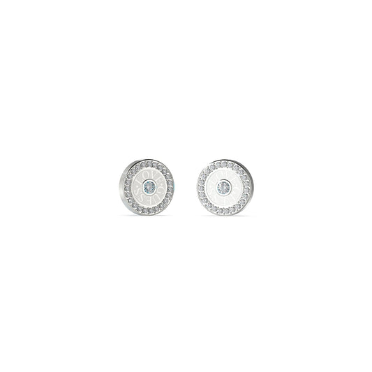 GUESS JEWELS JEWELRY Mod. JUBE04081JWRHT-U elegant round earrings with sparkling stones, perfect for adding subtle glamour.