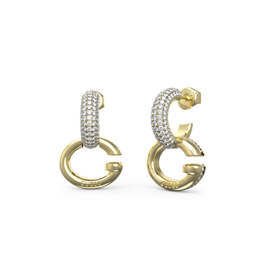 GUESS JEWELS JEWELRY Mod. JUBE04521JWYGT-U gold and crystal earrings on white background