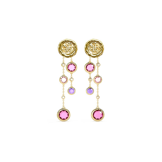 Gold drop earrings with pink and purple stones from GUESS JEWELS JEWELRY Mod. JUBE05091JWYGFCT-U collection.