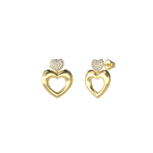 Alt Tag: GUESS JEWELS JEWELRY Mod. JUBE05209JWYGT-U gold heart earrings with diamond accents