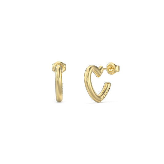 GUESS JEWELS JEWELRY Mod. JUBE05535JWYGT-U gold hoop earrings displayed on a white background.