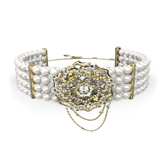 GUESS JEWELS JEWELRY Mod. JUBN04542JWYGT-U featuring an elegant pearl and gold bracelet with intricate detailing.