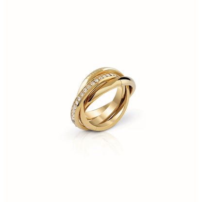 GUESS JEWELS JEWELRY Mod. JUBR04067JWYG56 gold ring with crystal accents.