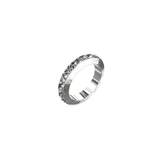 GUESS JEWELS JEWELRY Mod. JUBR04575JWRH52 silver ring with embedded crystals on white background