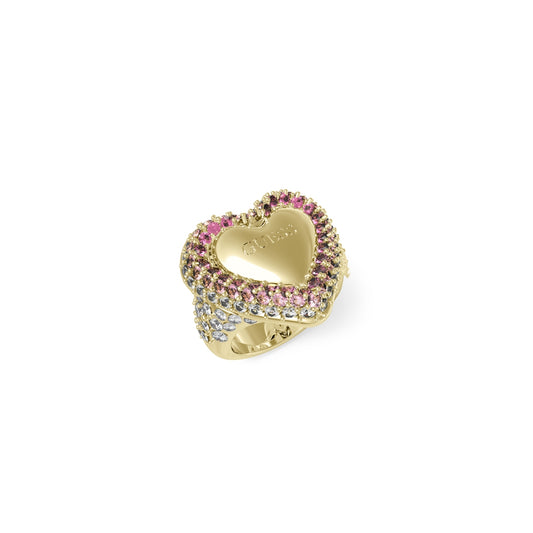 GUESS JEWELS JEWELRY Mod. JUBR05009JWYGPK58 heart-shaped ring with pink and clear stones