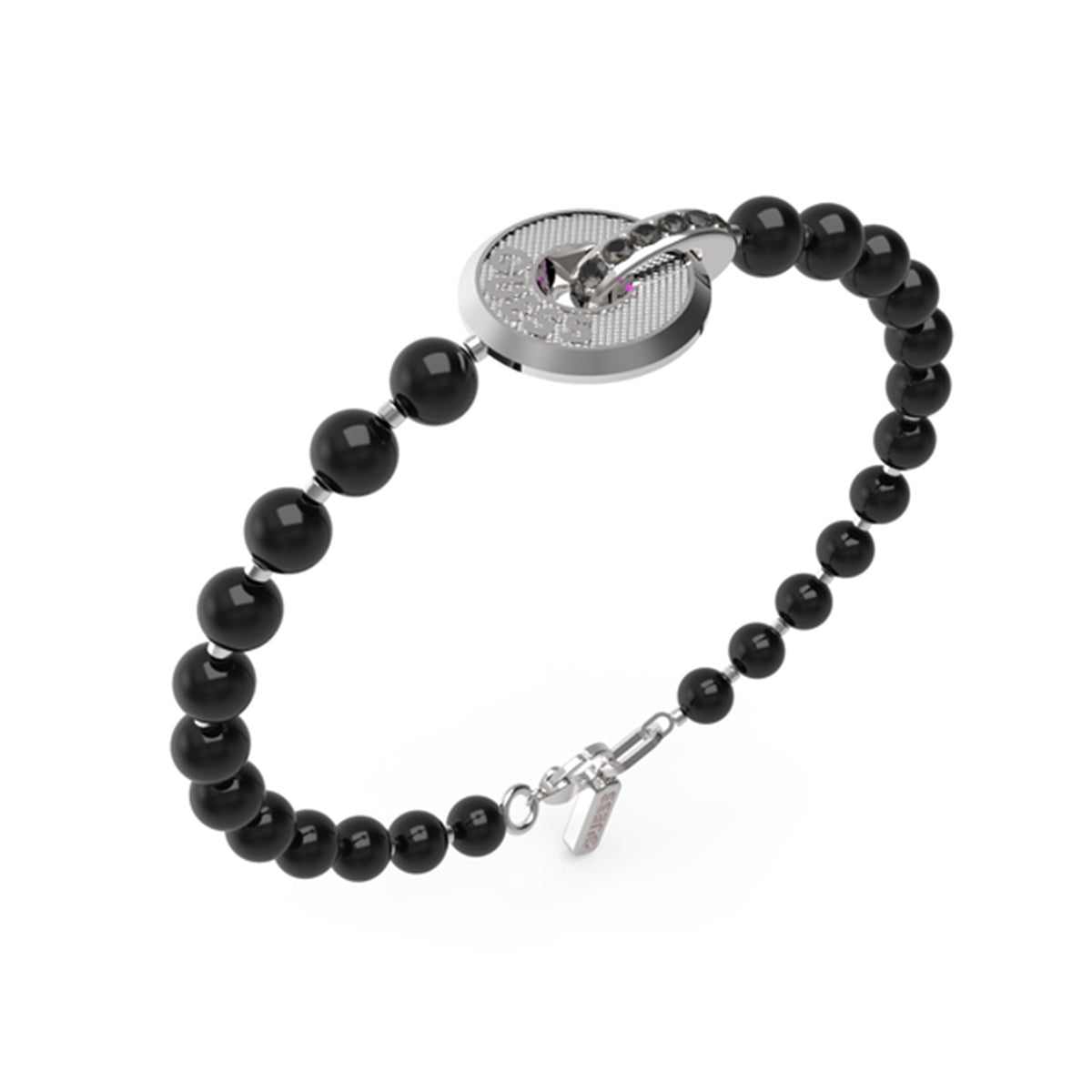 GUESS JEWELS JEWELRY Mod. JUMB04060JWSTBKS bracelet with black beads and silver charm