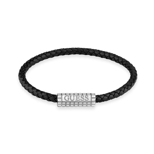 GUESS JEWELS JEWELRY Mod. JUMB05035JWSTBKS black braided bracelet with silver clasp