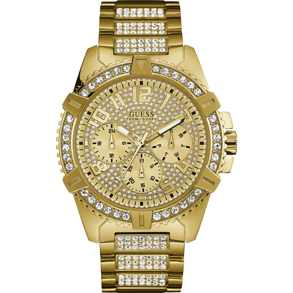 GUESS Mod. FRONTIER luxury gold watch with crystal accents.