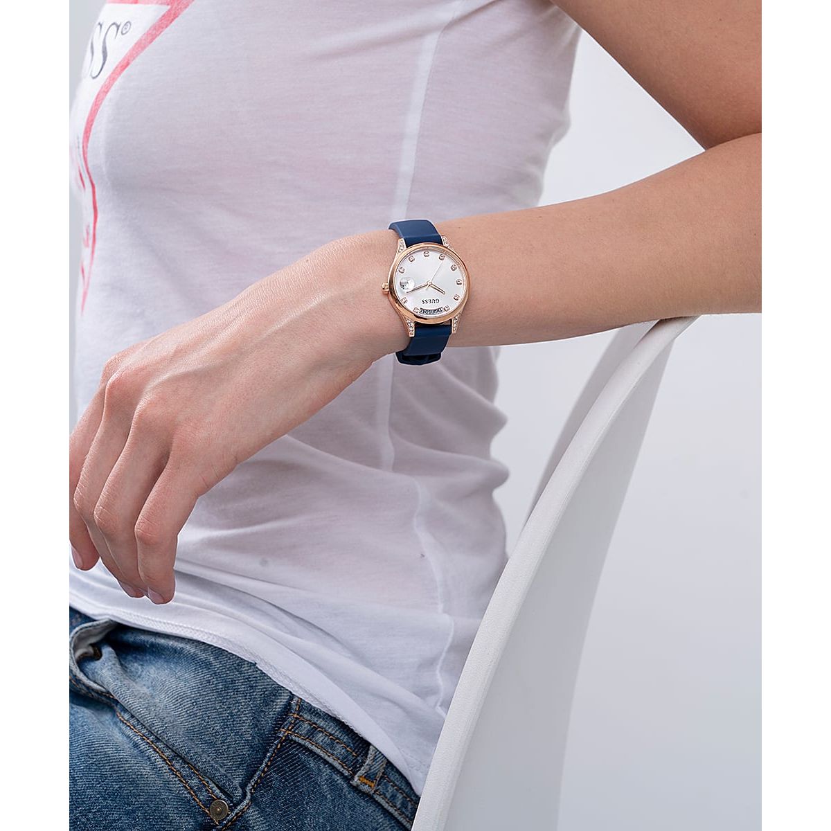 Person wearing a watch, showcasing the design and fit on wrist.