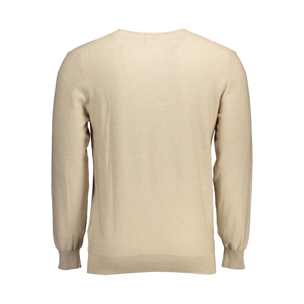 Back view of Gant Beige Cotton Men Sweater, showcasing its classic design and crew neck, ideal for stylish everyday wear.