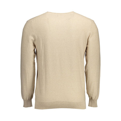 Back view of Gant Beige Cotton Men Sweater, showcasing its classic design and crew neck, ideal for stylish everyday wear.