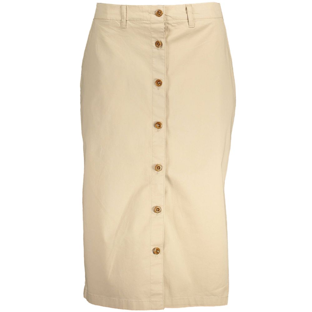 Gant Beige Cotton Women Skirt with buttons and pockets, showcasing timeless elegance and versatility for fashion enthusiasts.
