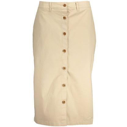 Gant Beige Cotton Women Skirt with buttons and pockets, showcasing timeless elegance and versatility for fashion enthusiasts.