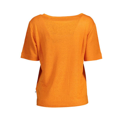 Back view of Gant Orange Linen Women T-Shirt showcasing wide neck and vibrant color, perfect for casual chic style.