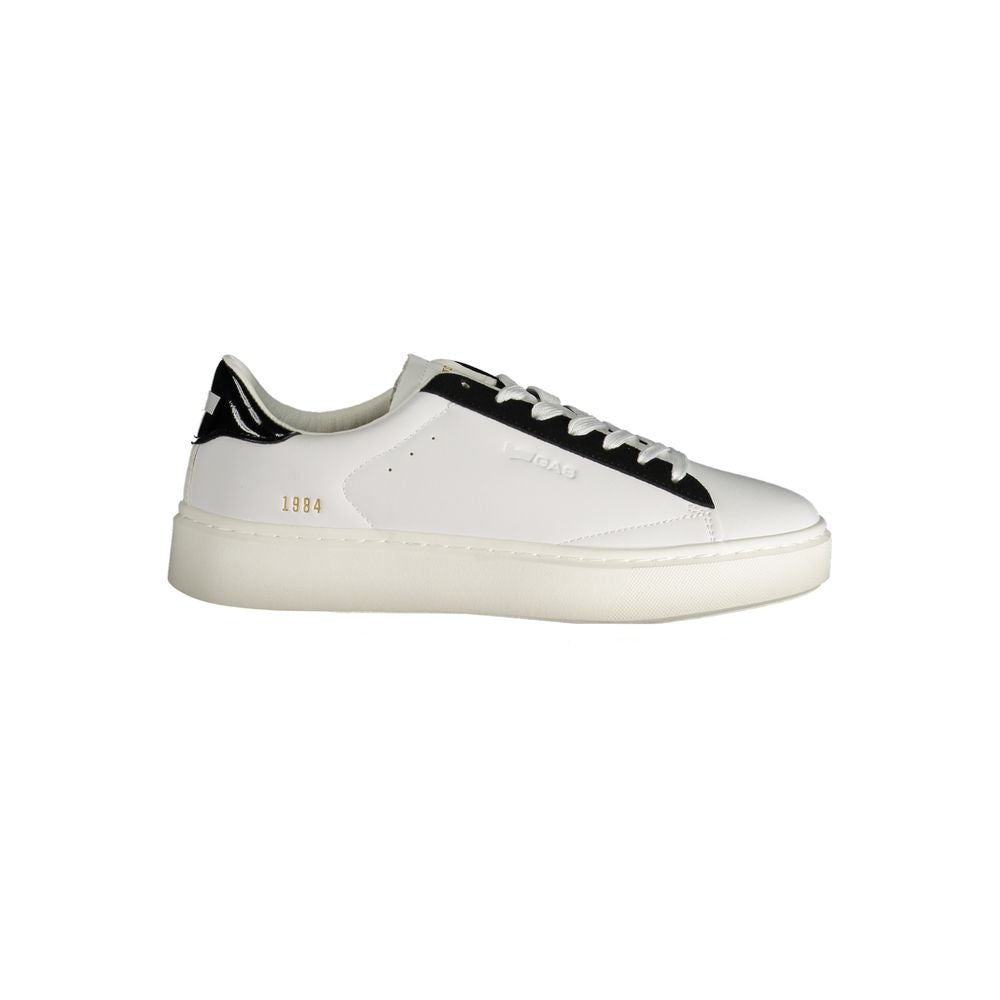 Gas White Polyester Women Sneaker with black accents and logo print, sporty chic footwear for style and comfort.